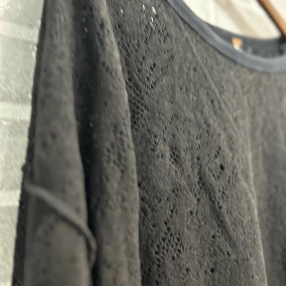 Free People Not Cold In This Knit Top Black Lace Open Knit Boho Oversized Small